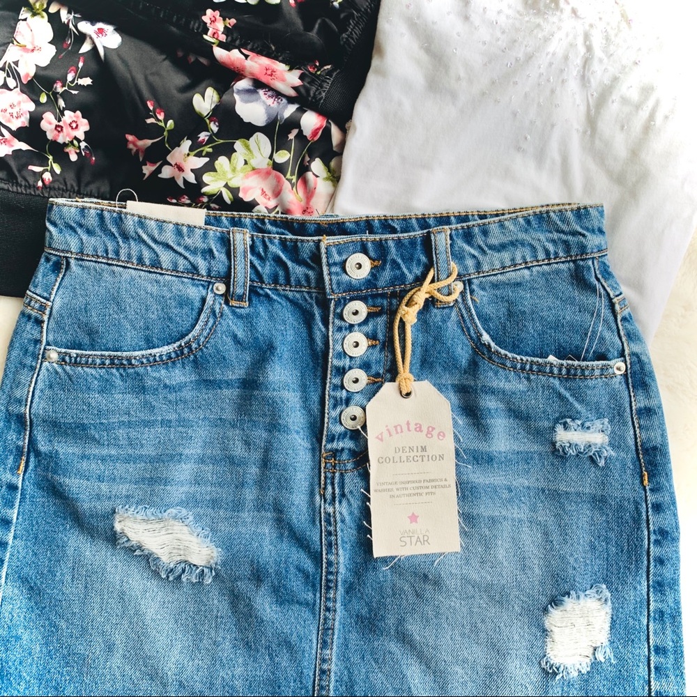 Distressed Denim Mini Skirt